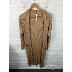 Aritzia Women's Ribbed Knit Open Front Long Cardigan Sweater Tan Size XS